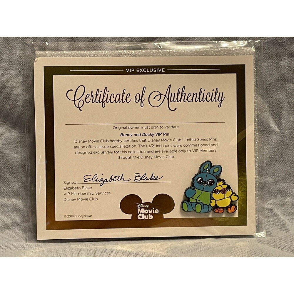 NEW Walt Disney Movie Club Toy Story Ducky & Bunny VIP PIN DMC Exclusive w/‎ COA